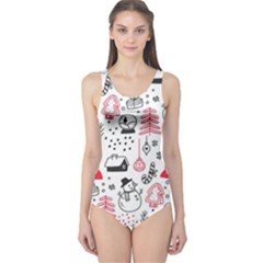 Christmas Themed Seamless Pattern One Piece Swimsuit