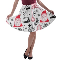 Christmas Themed Seamless Pattern A-line Skater Skirt by Semog4
