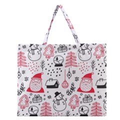 Christmas Themed Seamless Pattern Zipper Large Tote Bag