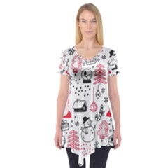 Christmas Themed Seamless Pattern Short Sleeve Tunic 