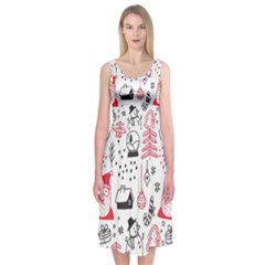 Christmas Themed Seamless Pattern Midi Sleeveless Dress