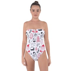 Christmas Themed Seamless Pattern Tie Back One Piece Swimsuit