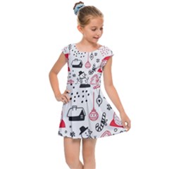 Christmas Themed Seamless Pattern Kids  Cap Sleeve Dress