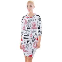 Christmas Themed Seamless Pattern Quarter Sleeve Hood Bodycon Dress