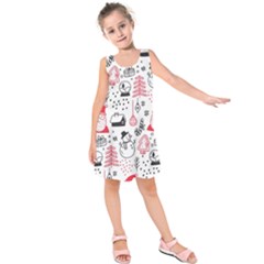 Christmas Themed Seamless Pattern Kids  Sleeveless Dress