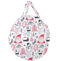 Christmas Themed Seamless Pattern Giant Round Zipper Tote