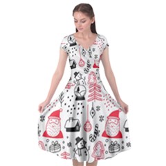 Christmas Themed Seamless Pattern Cap Sleeve Wrap Front Dress