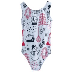 Christmas Themed Seamless Pattern Kids  Cut-Out Back One Piece Swimsuit