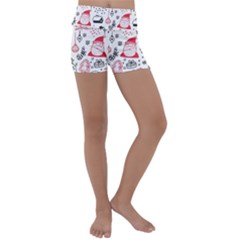 Christmas Themed Seamless Pattern Kids  Lightweight Velour Yoga Shorts