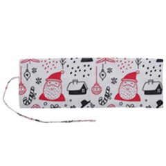 Christmas Themed Seamless Pattern Roll Up Canvas Pencil Holder (M)