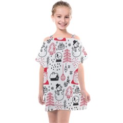 Christmas Themed Seamless Pattern Kids  One Piece Chiffon Dress