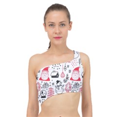 Christmas Themed Seamless Pattern Spliced Up Bikini Top 