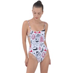 Christmas Themed Seamless Pattern Tie Strap One Piece Swimsuit