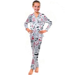 Christmas Themed Seamless Pattern Kid s Satin Long Sleeve Pajamas Set