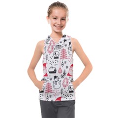 Christmas Themed Seamless Pattern Kids  Sleeveless Hoodie