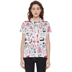 Christmas Themed Seamless Pattern Short Sleeve Pocket Shirt