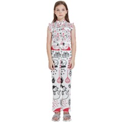 Christmas Themed Seamless Pattern Kids  Sleeveless Ruffle Edge Band Collar Chiffon One Piece