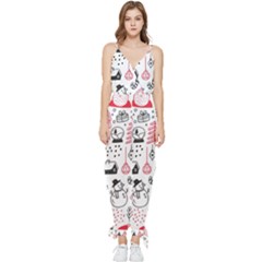 Christmas Themed Seamless Pattern Sleeveless Tie Ankle Chiffon Jumpsuit