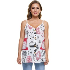 Christmas Themed Seamless Pattern Casual Spaghetti Strap Chiffon Top