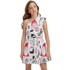 Christmas Themed Seamless Pattern Kids  One Shoulder Party Dress