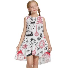 Christmas Themed Seamless Pattern Kids  Frill Swing Dress