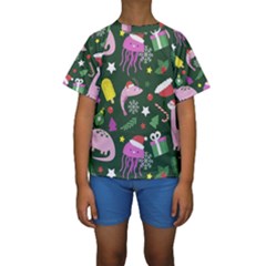 Colorful Funny Christmas Pattern Kids  Short Sleeve Swimwear