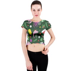 Colorful Funny Christmas Pattern Crew Neck Crop Top