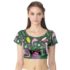 Colorful Funny Christmas Pattern Short Sleeve Crop Top