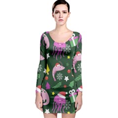 Colorful Funny Christmas Pattern Long Sleeve Bodycon Dress