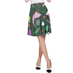 Colorful Funny Christmas Pattern A-Line Skirt