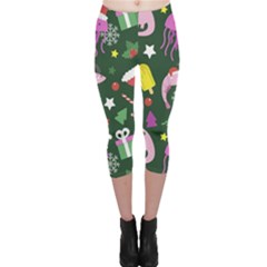 Colorful Funny Christmas Pattern Capri Leggings 