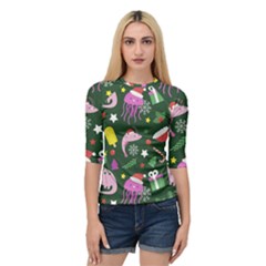 Colorful Funny Christmas Pattern Quarter Sleeve Raglan Tee