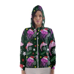 Colorful Funny Christmas Pattern Women s Hooded Windbreaker