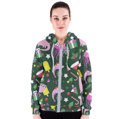 Colorful Funny Christmas Pattern Women s Zipper Hoodie