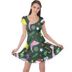 Colorful Funny Christmas Pattern Cap Sleeve Dress