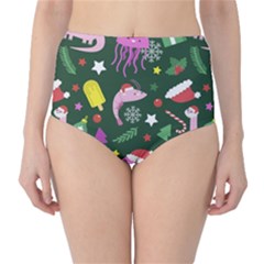 Colorful Funny Christmas Pattern Classic High-Waist Bikini Bottoms