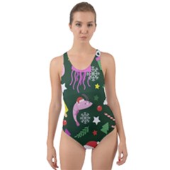 Colorful Funny Christmas Pattern Cut-Out Back One Piece Swimsuit