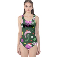 Colorful Funny Christmas Pattern One Piece Swimsuit