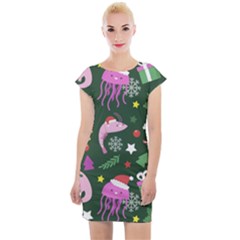 Colorful Funny Christmas Pattern Cap Sleeve Bodycon Dress