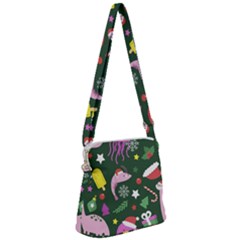 Colorful Funny Christmas Pattern Zipper Messenger Bag