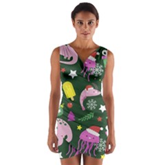 Colorful Funny Christmas Pattern Wrap Front Bodycon Dress