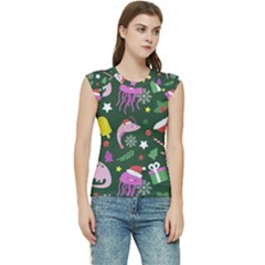 Colorful Funny Christmas Pattern Women s Raglan Cap Sleeve Tee