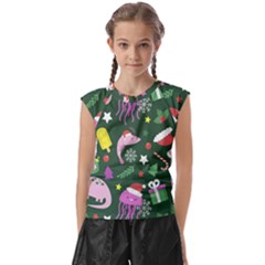 Colorful Funny Christmas Pattern Kids  Raglan Cap Sleeve Tee