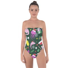 Colorful Funny Christmas Pattern Tie Back One Piece Swimsuit