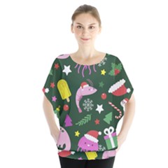 Colorful Funny Christmas Pattern Batwing Chiffon Blouse