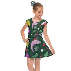 Colorful Funny Christmas Pattern Kids  Cap Sleeve Dress