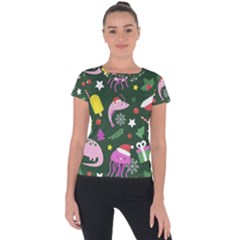 Colorful Funny Christmas Pattern Short Sleeve Sports Top 