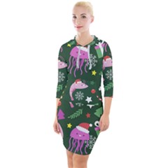 Colorful Funny Christmas Pattern Quarter Sleeve Hood Bodycon Dress