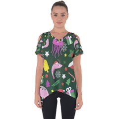 Colorful Funny Christmas Pattern Cut Out Side Drop Tee