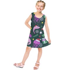 Colorful Funny Christmas Pattern Kids  Tunic Dress